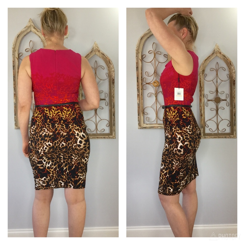Calvin Klein hot pink leopard drape neck dress - Picture 4 of 8